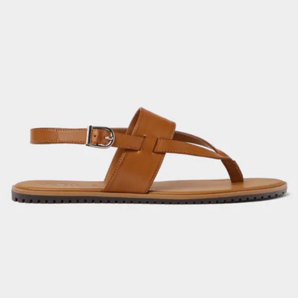 Zara Chestnut Cross Strap Sandals - Picture 4 of 12